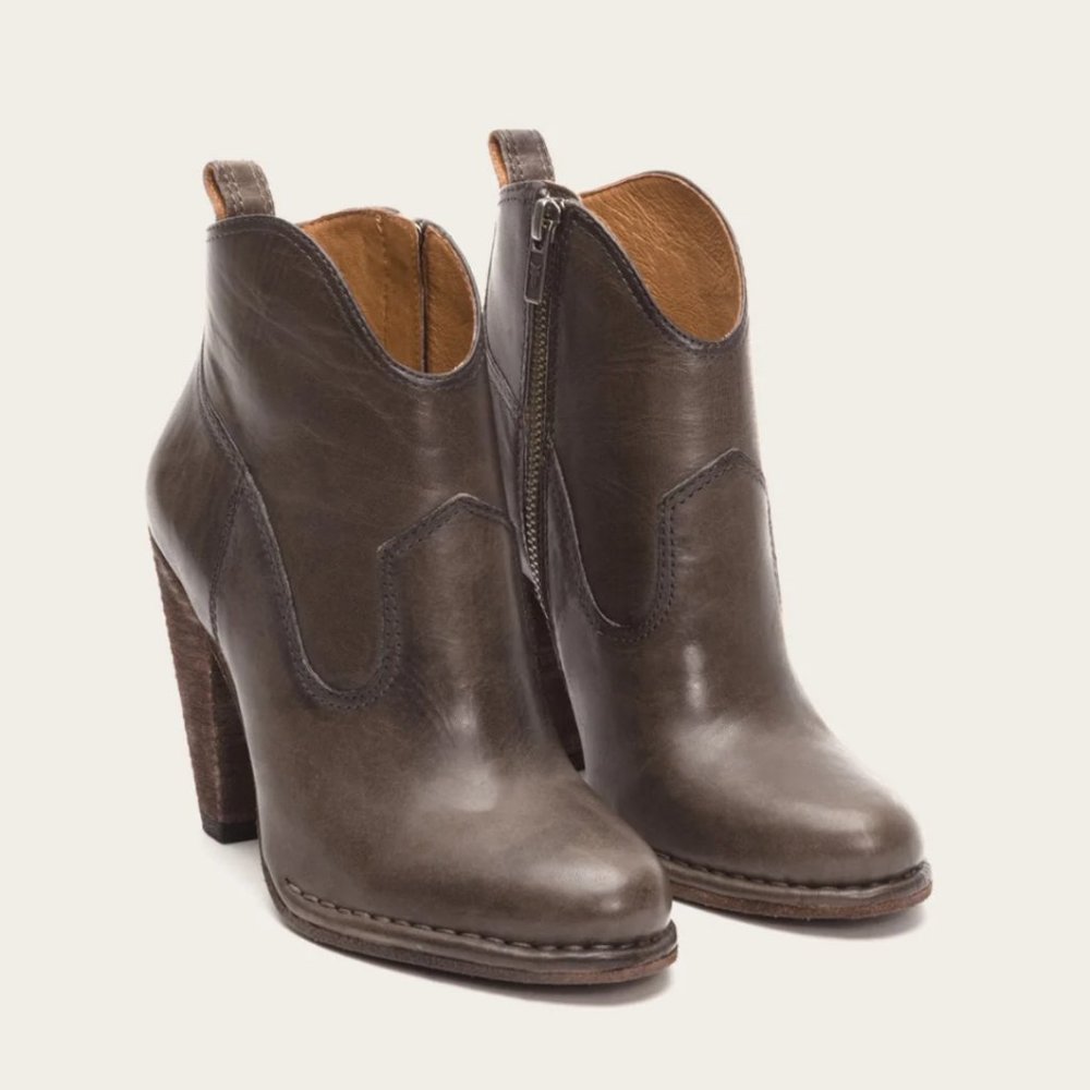 Frye Women's Ankle Boots Madeline Leather Heel Smoke